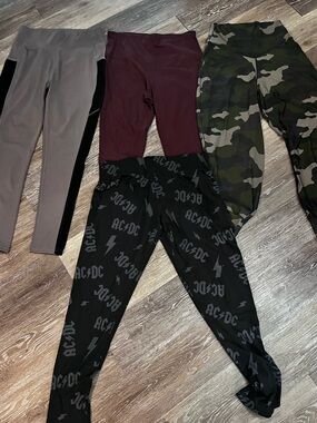 Assorted Women's Leggings Pack - Gray, Burgundy, Camo, Black AC/DC Print
